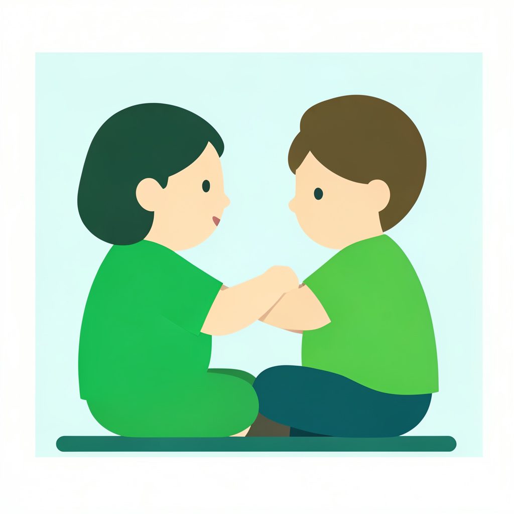 A flat vector illustration of a parent and child reading together, warm and nurturing tones